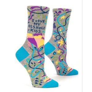 NWT - Funny Blue Q Socks "I Love My A$$HOLE Kids" Crew Socks Women size 5-10